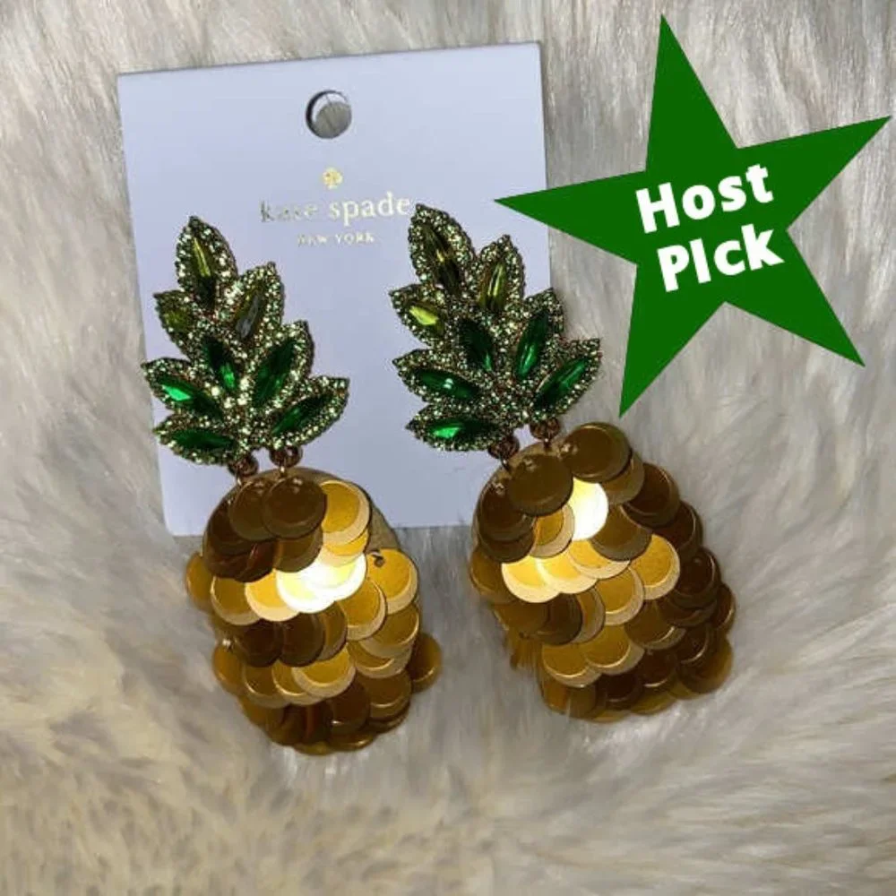 Kate Spade Pineapple Statement Stud Earrings , Gold, Green - Picture 9 of 10